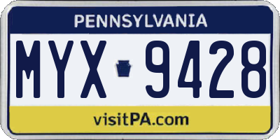 PA license plate MYX9428