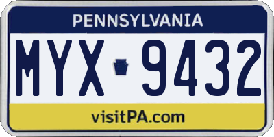 PA license plate MYX9432