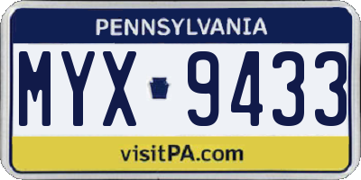 PA license plate MYX9433