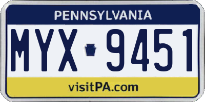 PA license plate MYX9451