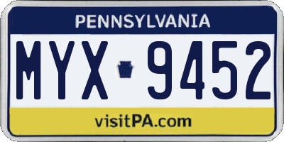 PA license plate MYX9452