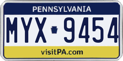 PA license plate MYX9454