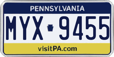 PA license plate MYX9455