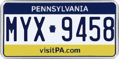 PA license plate MYX9458