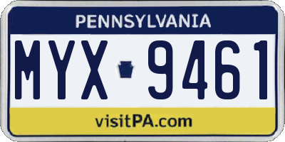 PA license plate MYX9461
