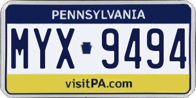 PA license plate MYX9494