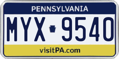 PA license plate MYX9540