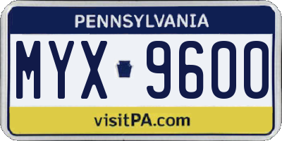 PA license plate MYX9600