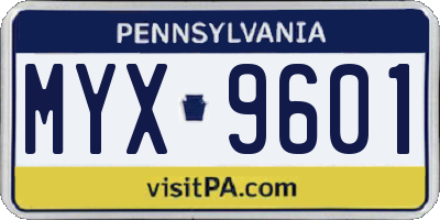 PA license plate MYX9601