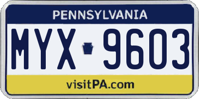 PA license plate MYX9603
