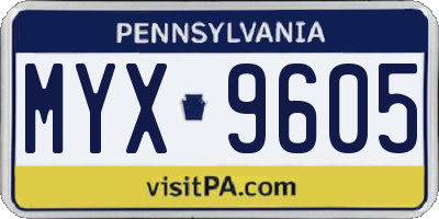 PA license plate MYX9605