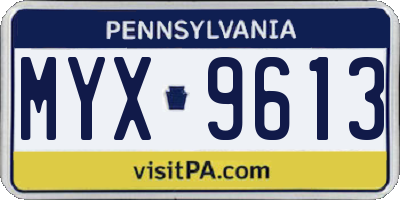 PA license plate MYX9613