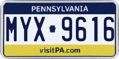 PA license plate MYX9616