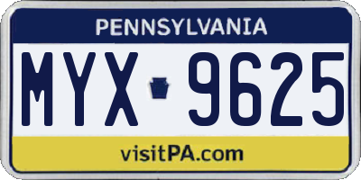 PA license plate MYX9625