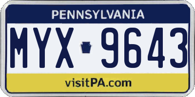 PA license plate MYX9643