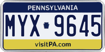 PA license plate MYX9645