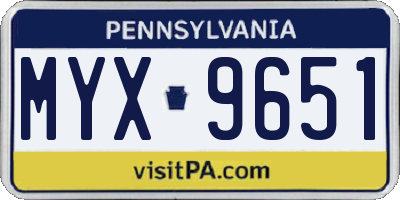 PA license plate MYX9651