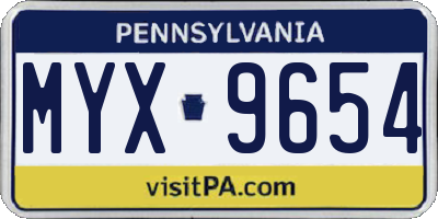 PA license plate MYX9654