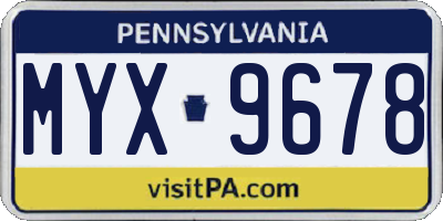 PA license plate MYX9678