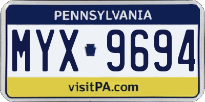 PA license plate MYX9694