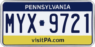 PA license plate MYX9721