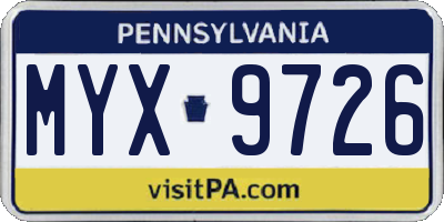 PA license plate MYX9726