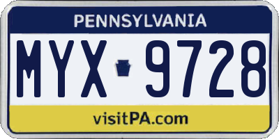 PA license plate MYX9728
