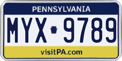 PA license plate MYX9789