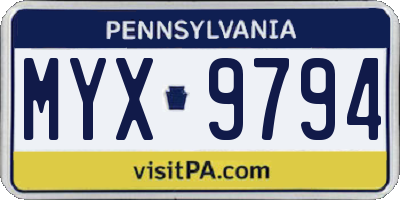 PA license plate MYX9794
