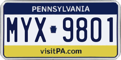 PA license plate MYX9801