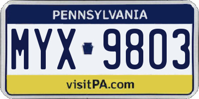 PA license plate MYX9803
