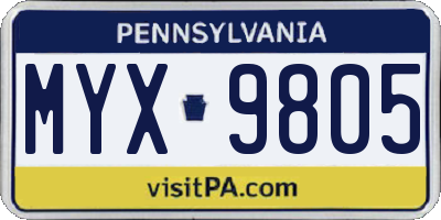 PA license plate MYX9805