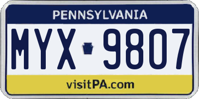 PA license plate MYX9807