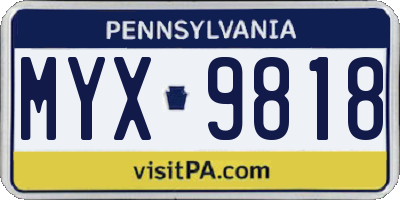 PA license plate MYX9818