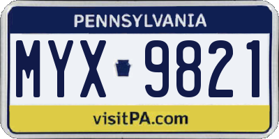 PA license plate MYX9821