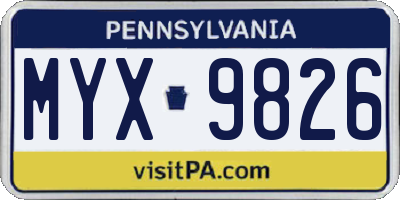 PA license plate MYX9826