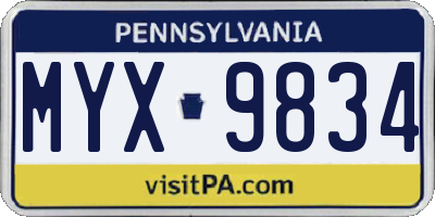 PA license plate MYX9834