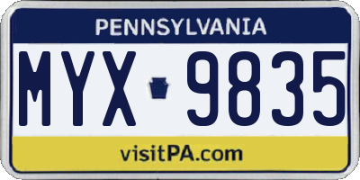 PA license plate MYX9835