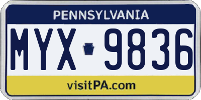 PA license plate MYX9836