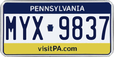 PA license plate MYX9837