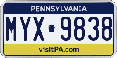 PA license plate MYX9838