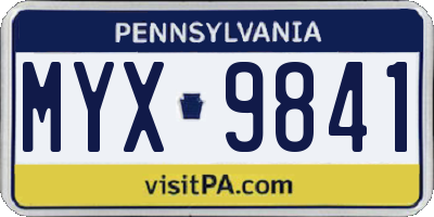 PA license plate MYX9841