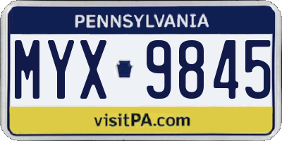 PA license plate MYX9845