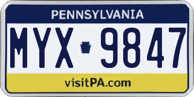 PA license plate MYX9847