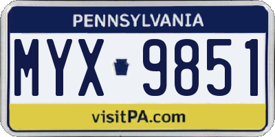 PA license plate MYX9851