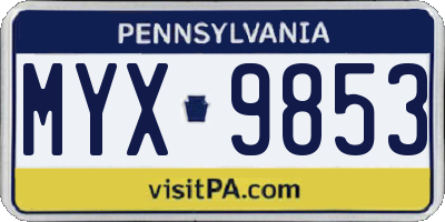 PA license plate MYX9853