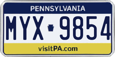PA license plate MYX9854