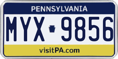 PA license plate MYX9856