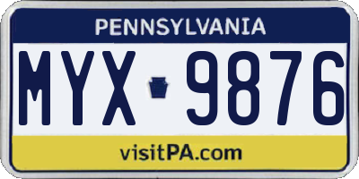 PA license plate MYX9876