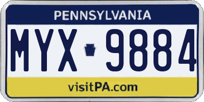 PA license plate MYX9884